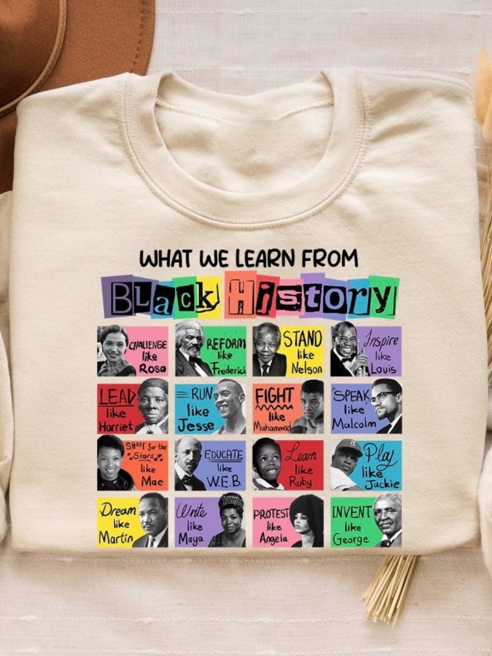Black History Graphic Sweatshirt - Multicolor Inspirational Collage